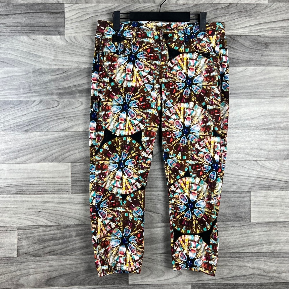 Copperkey Cropped Jeans Womens 9 Brown Kaleidoscope Stretch Zip Artsy Colorful